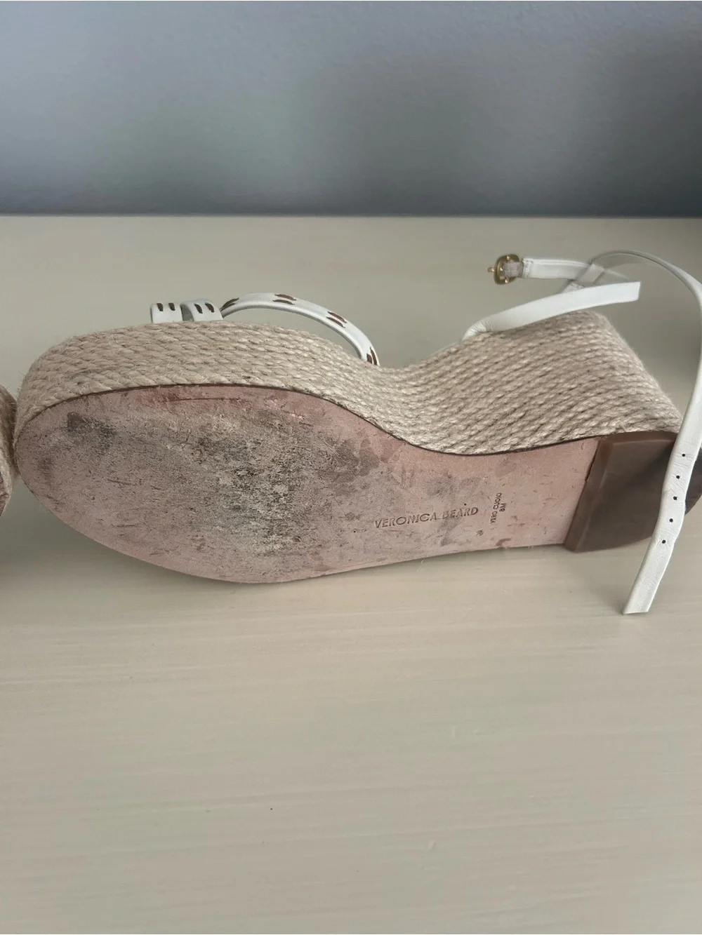 Veronica Beard Cream Woven Espadrille Wedge Sandals
